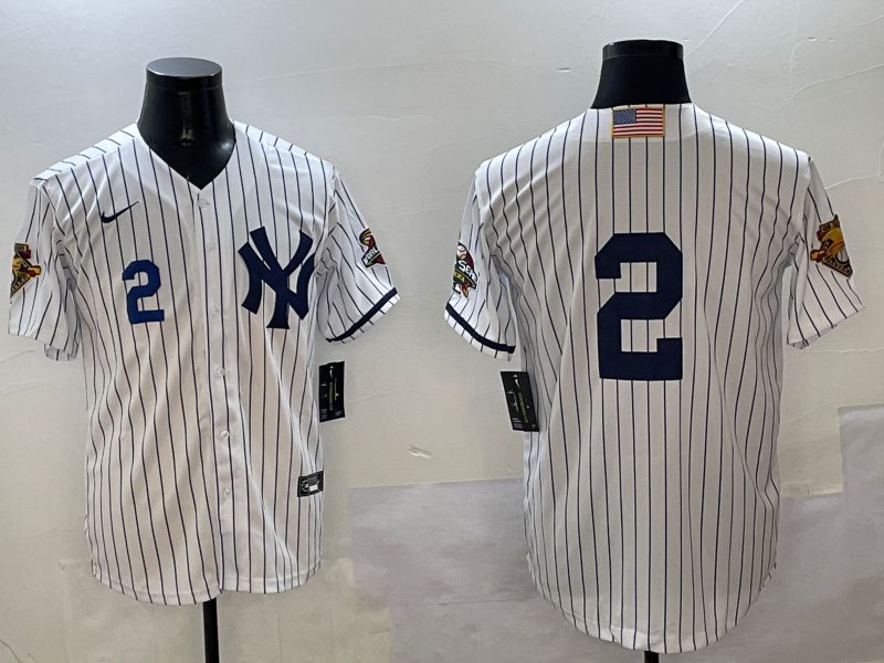 Men New York Yankees #2 No Name White Stripe Throwback Game 2025 Nike MLB Jersey style 6->new york yankees->MLB Jersey
